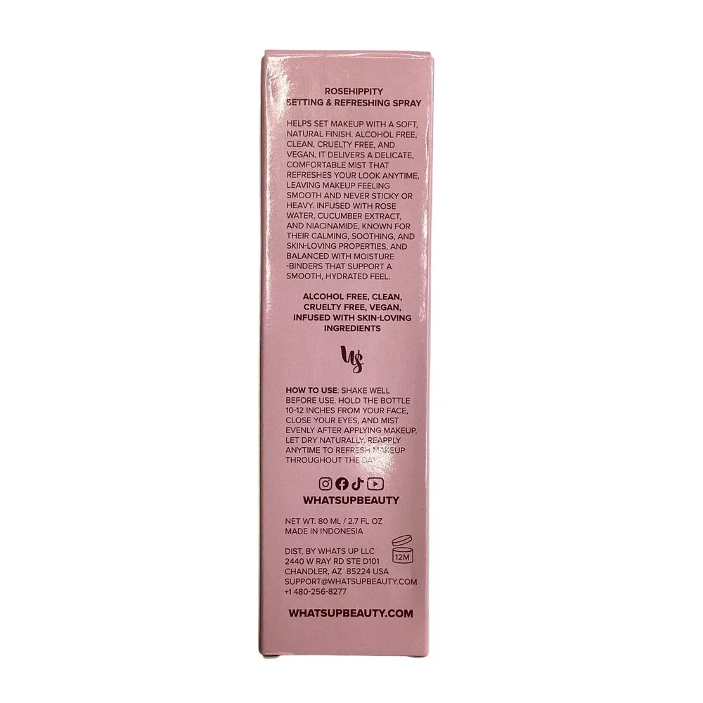 Whats Up Beauty Rosehippity Setting & Refreshing Spray 80ml 2.7oz Vegan Pink Box